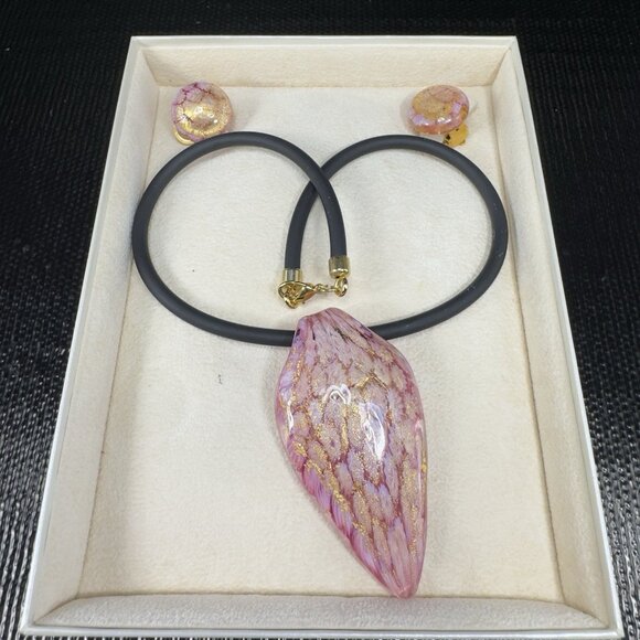 Antica Murrina Venezia Necklace Clip On Earrings Set Pink Glass Millefiori New - Picture 1 of 14